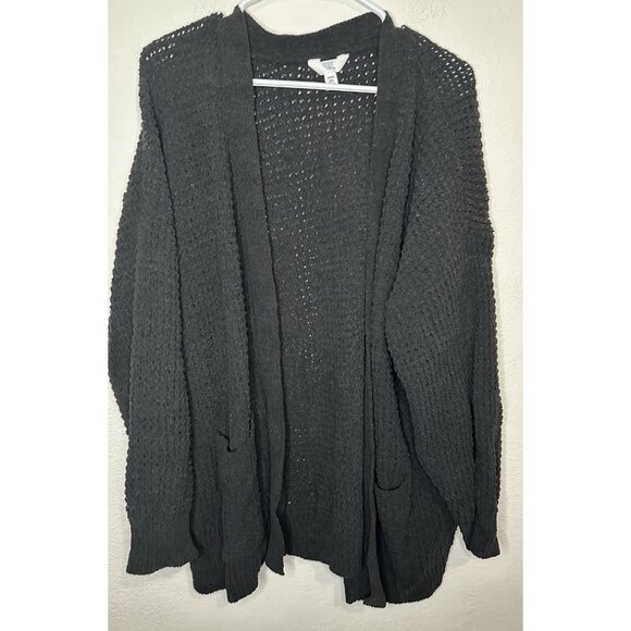 Time And Tru Women’s Black Open Front Knitted Pocketed Longline Cardigan Sz 3XL - Picture 1 of 7